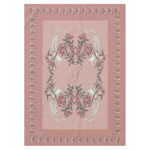 The Romance of Silk w Monogram 60 x 84 Peach Tablecloth