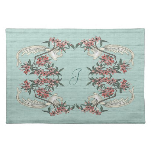 The Romance of Silk w Monogram Aqua Cloth Placemat