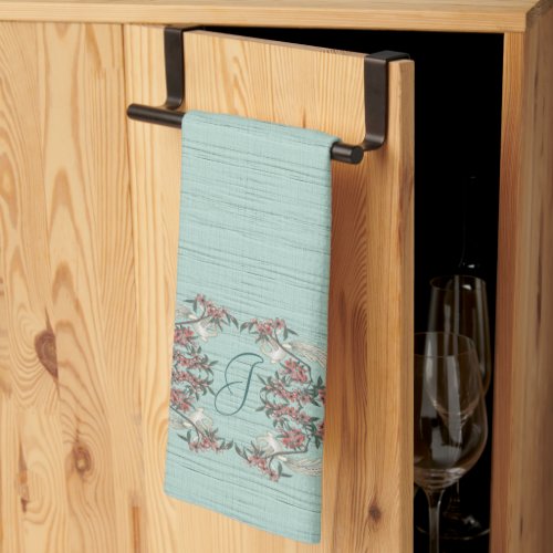 The Romance of Silk w Monogram Aqua Kitchen Towel