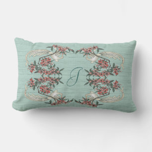 The Romance of Silk w/ Monogram Aqua Lumbar Pillow