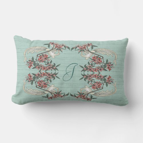 The Romance of Silk w Monogram Aqua Lumbar Pillow