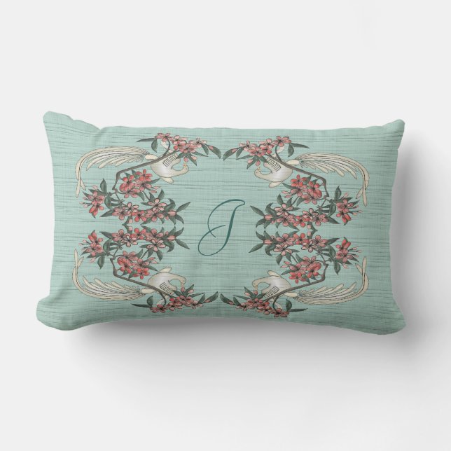 The Romance of Silk w/ Monogram Aqua Lumbar Pillow (Front)