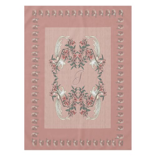 The Romance of Silk w Monogram Peach 52 x 70 Tablecloth