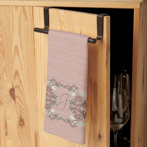 The Romance of Silk w Monogram Peach Kitchen Towel