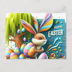 The Romantic Abstract Easter Bunny smiled Holiday Postcard