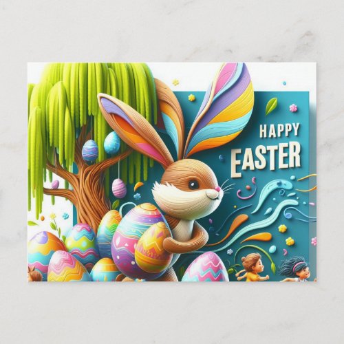 The Romantic Abstract Easter Bunny smiled  Holiday Postcard
