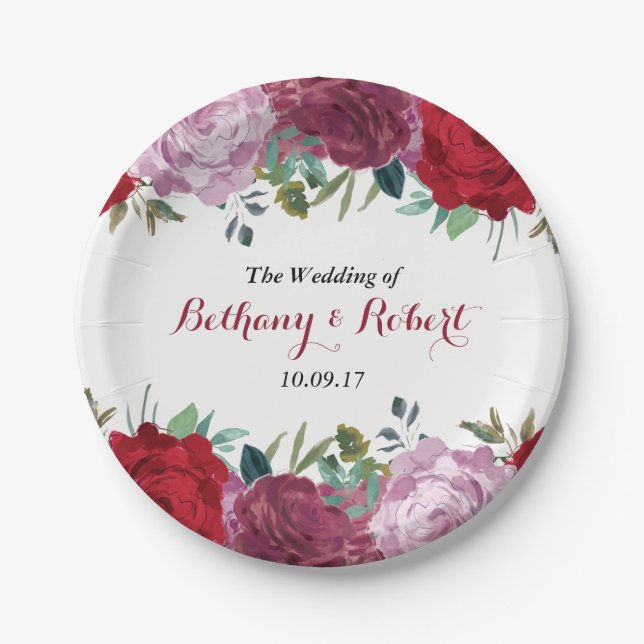 The Romantic Floral Wedding Collection Paper Plates (Front)