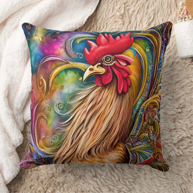 The Rooster: A Beauty to Behold Throw Pillow (Blanket)