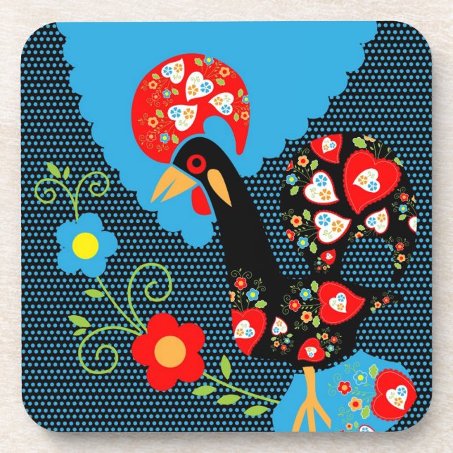 The Rooster of Portugal Beverage Coaster (Front)