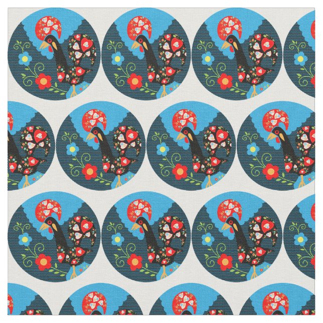 The Rooster of Portugal Fabric (Close Up)