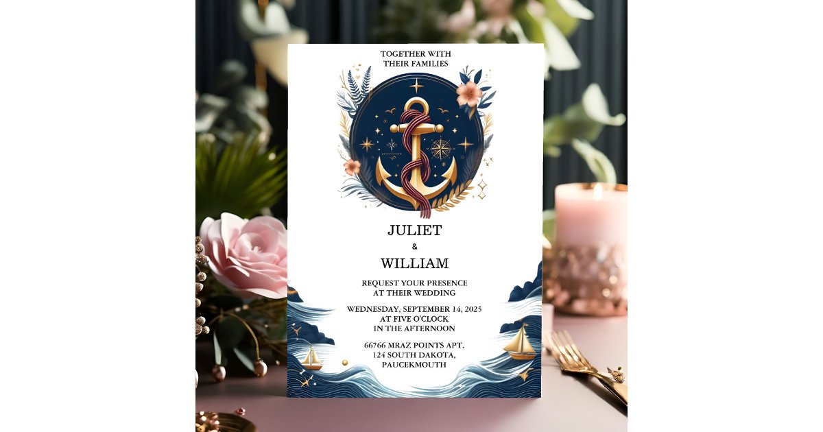 Invitation Cards Using Ropes The Rope Knot Boat Ship Navy Blue Nautical Wedding Invitation | Zazzle