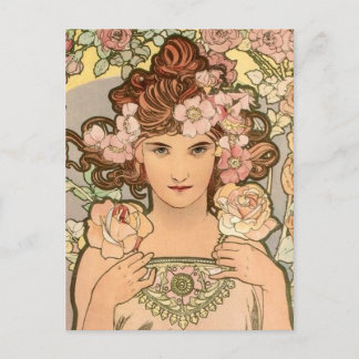 The Rose by Mucha Postcard