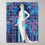 The Roses and the Night Art Deco Poster<br><div class="desc">The Roses and the Night Art Deco poster. Art Deco illustration from 1920s. French artist Georges Barbier painted lovely depictions of Paris during the 1920s. His work often featured ladies and couples in states of repose, ennui, and slight boredom. The Roses and the Night depicts a beautiful young blond in...</div>