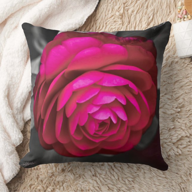 The Rosy Camellia  Throw Pillow (Blanket)