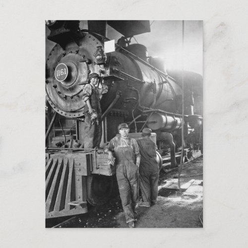 The Roundhouse Gals Vintage Locomotive Postcard