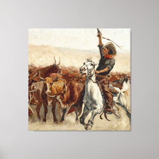 The Roundup Western Art by Frederic Remington Canvas Print (Front)