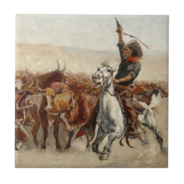 The Roundup Western Art by Frederic Remington Ceramic Tile (Front)