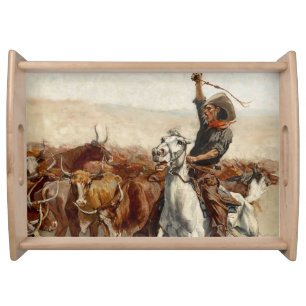 The Roundup Western Art by Frederic Remington Serving Tray