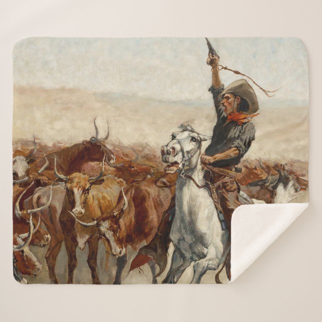 The Roundup Western Art by Frederic Remington Sherpa Blanket (Front (Horizontal))