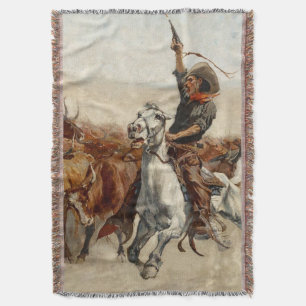 The Roundup Western Art by Frederic Remington Throw Blanket