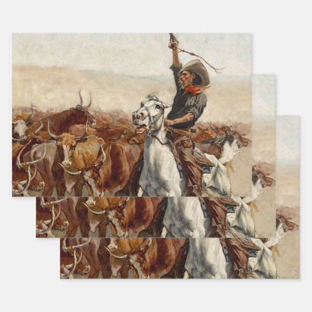 The Roundup Western Art by Frederic Remington Wrapping Paper Sheets (Set)
