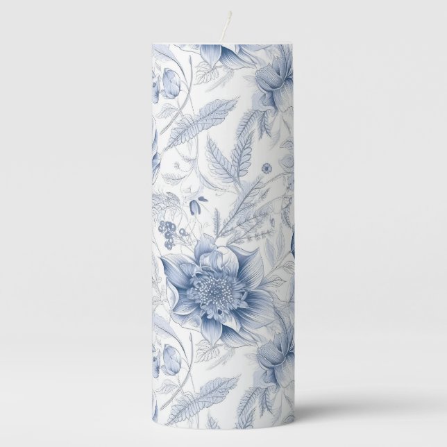 The Royal Blue Porcelain Floral Pattern Vol.1 Thro Pillar Candle (Front)