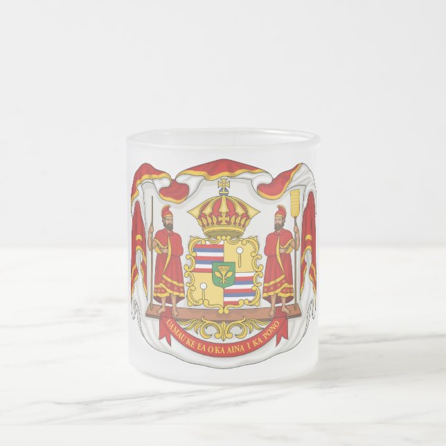 The Royal Coat of Arms of the Kingdom of Hawaii Frosted Glass Coffee Mug (Center)