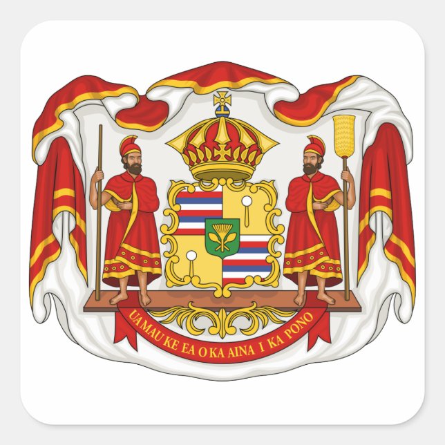 The Royal Coat of Arms of the Kingdom of Hawaii Square Sticker (Front)