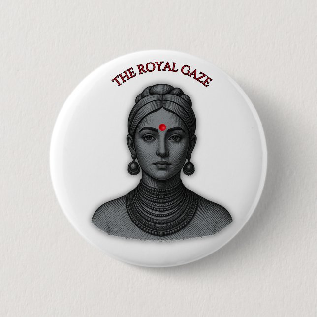 The Royal Gaze - Indian Queen Line Art Button (Front)