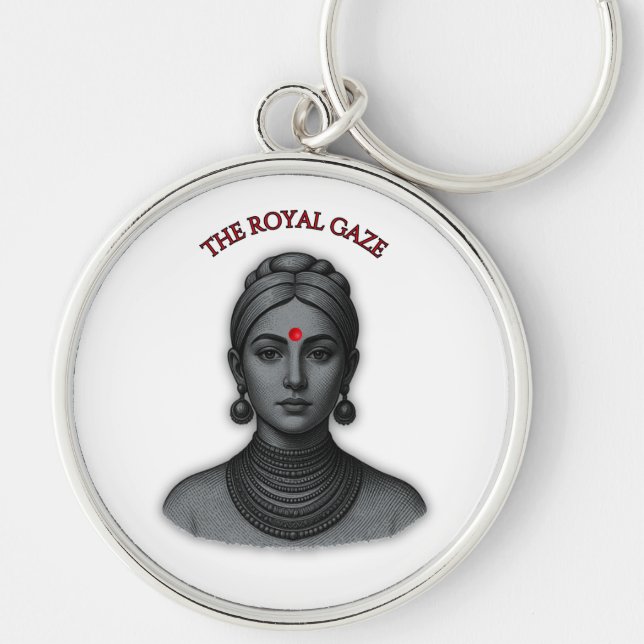 The Royal Gaze - Indian Queen Line Art Keychain (Front)