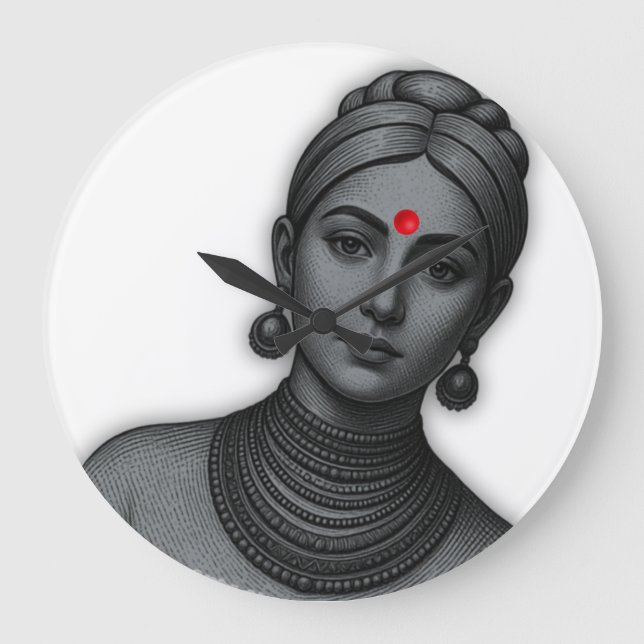 The Royal Gaze - Indian Queen Line Art Large Clock (Front)