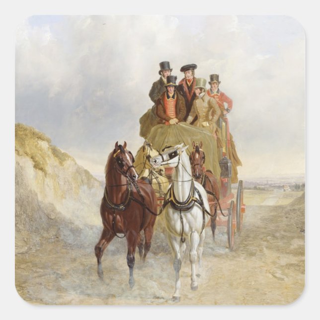 The Royal Mail Coach on the Road, 1841 (oil on pan Square Sticker (Front)