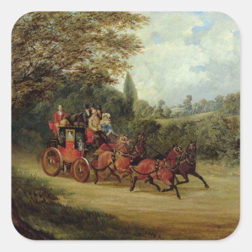 The Royal Mail Coach with Passengers oil on canva Square Sticker