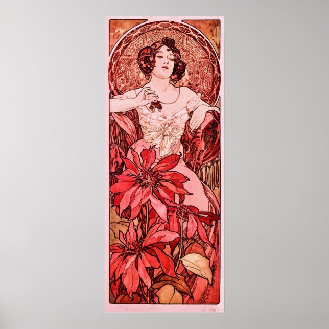 "The Ruby" Art Deco Painting by Alphonse Mucha  Poster (Front)