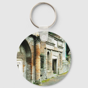 The Ruins of Pompeii - marketplace with temples Keychain