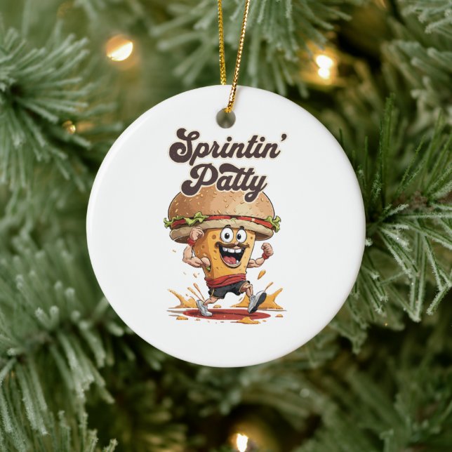 The Running Cheeseburger Ceramic Ornament (Tree)