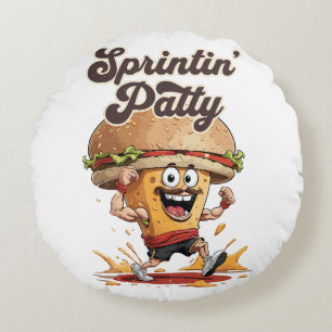 The Running Cheeseburger Round Pillow