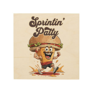 The Running Cheeseburger Wood Wall Art