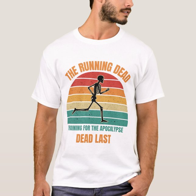The Running Dead - Funny Skeleton Running Dad Retr T-Shirt (Front)