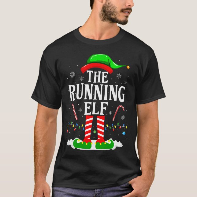 The Running Elf Xmas Running Funny Runner Christma T-Shirt (Front)