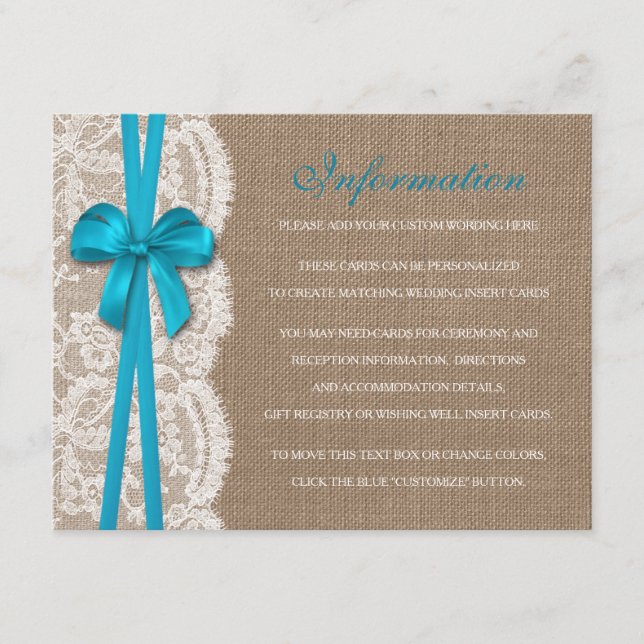 The Rustic Blue Bow Wedding Collection Detail Enclosure Card (Front)