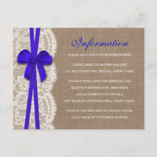 The Rustic Blue Bow Wedding Collection Detail Enclosure Card