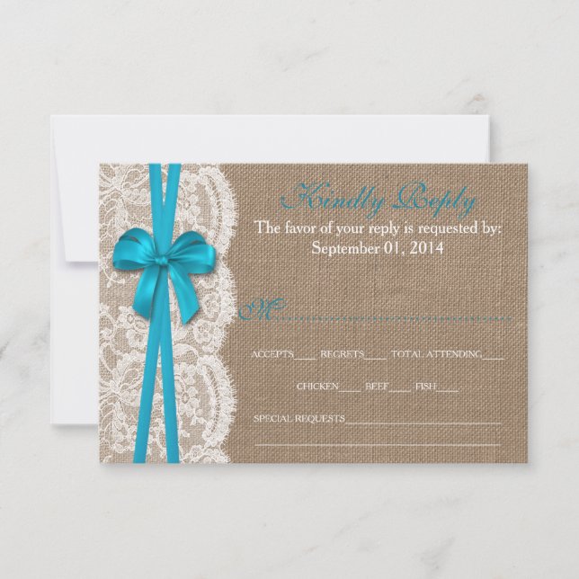 The Rustic Blue Bow Wedding Collection RSVP Card (Front)