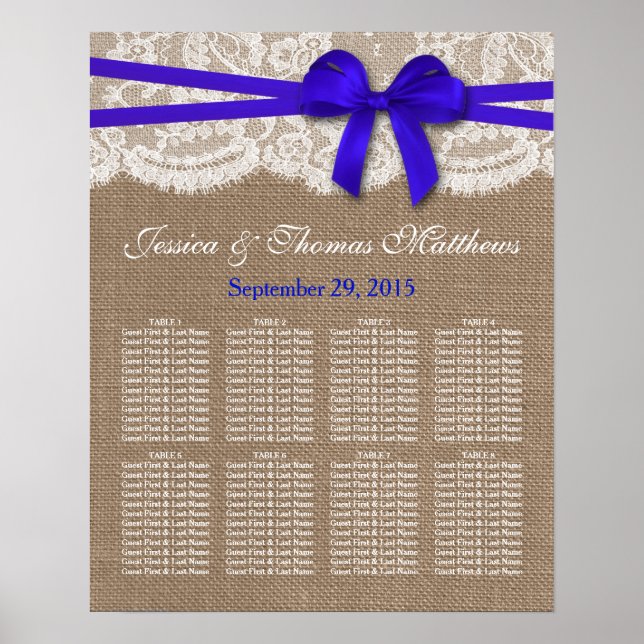 The Rustic Blue Bow Wedding Collection Seating Poster (Front)