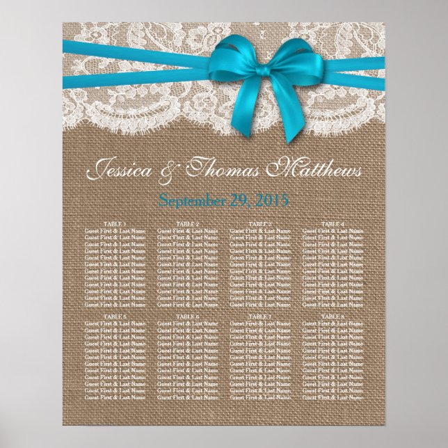 The Rustic Blue Bow Wedding Collection Seating Poster (Front)