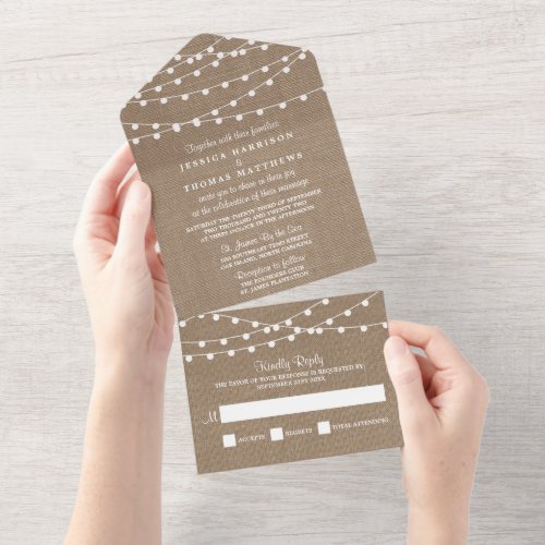 The Rustic Burlap String Lights Wedding Collection All In One Invitation