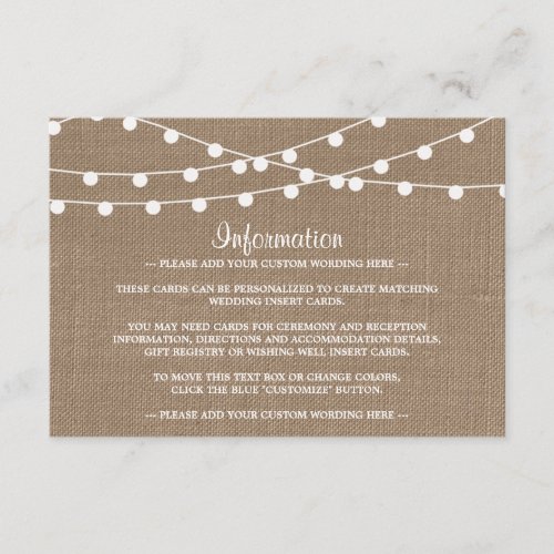 The Rustic Burlap String Lights Wedding Collection Enclosure Card
