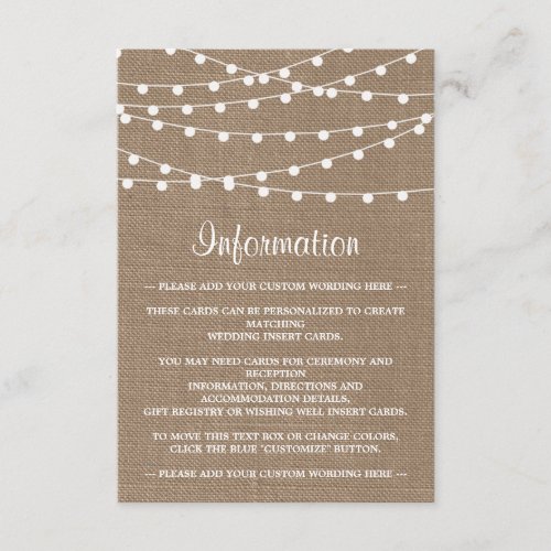 The Rustic Burlap String Lights Wedding Collection Enclosure Card