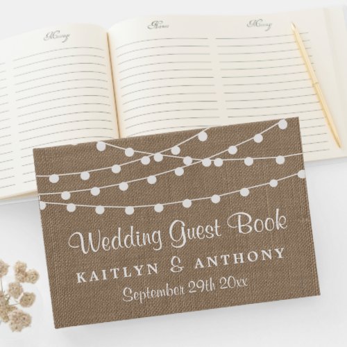 The Rustic Burlap String Lights Wedding Collection Guest Book