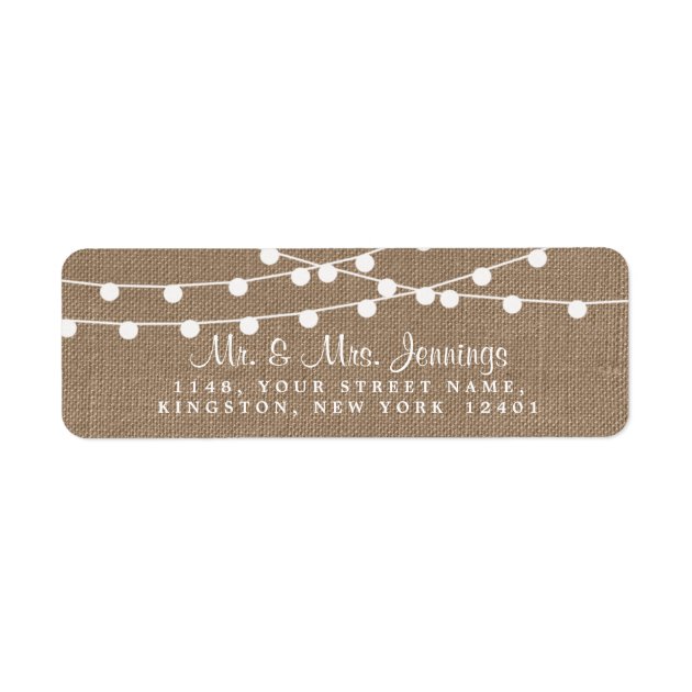 The Rustic Burlap String Lights Wedding Collection Label
